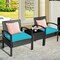 Costway 3PC Patio Rattan Furniture Set Coffee Table Conversation Sofa Cushioned